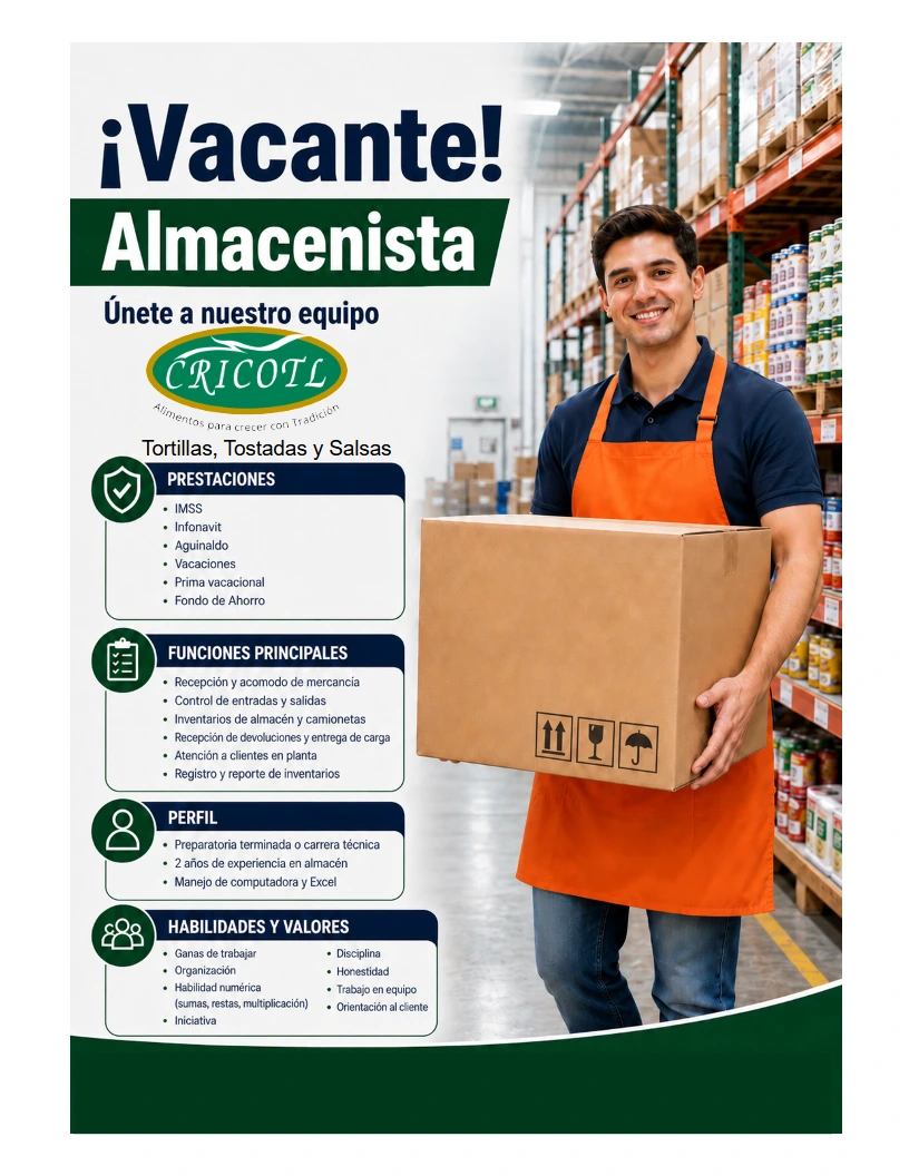 Vacante almacenista | Encargado de almacén